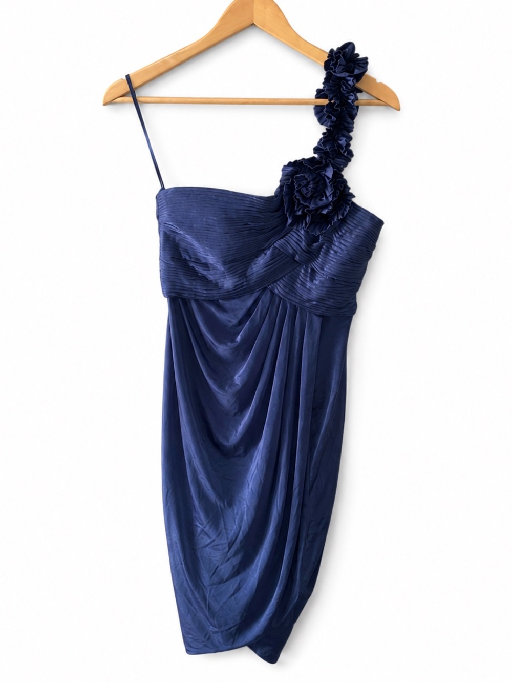 BCBGMaxAzria Navy One-Shoulder Cocktail Dress with Floral Shoulder Detail - Picture 5 of 9